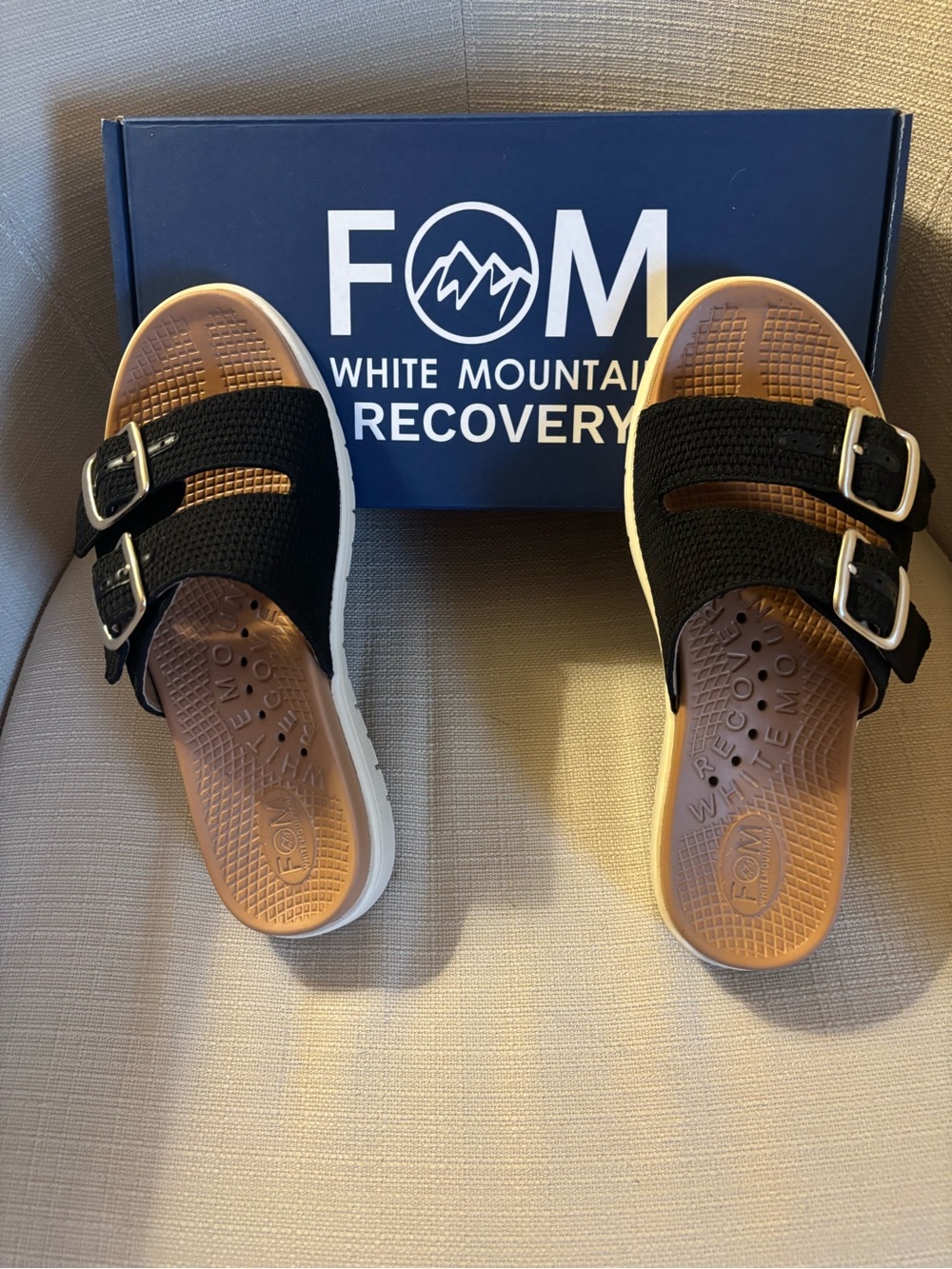 White Mountain Black Knit Double-Buckle Slide Sandals